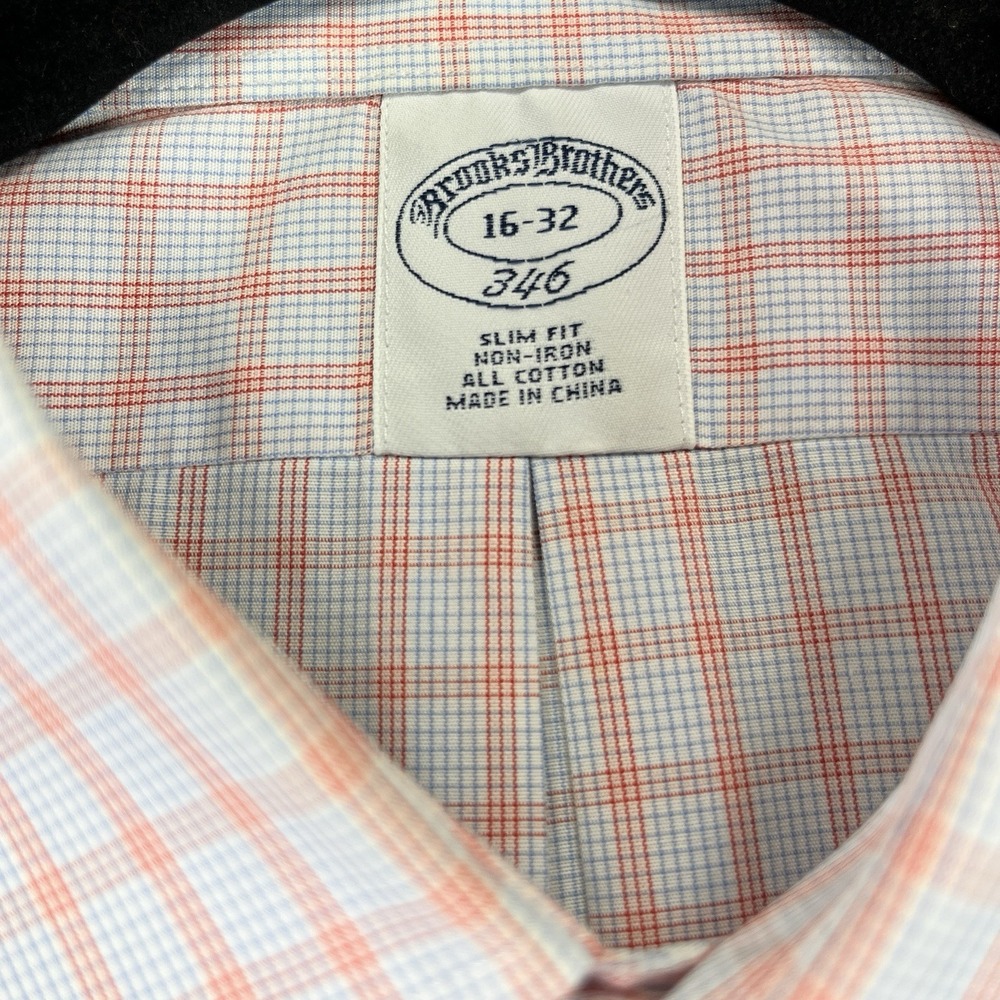 Brooks Brothers Dress Shirt Men L 16-32 Gingham Graph Check Slim Fit Cotton 346 - Picture 2 of 8